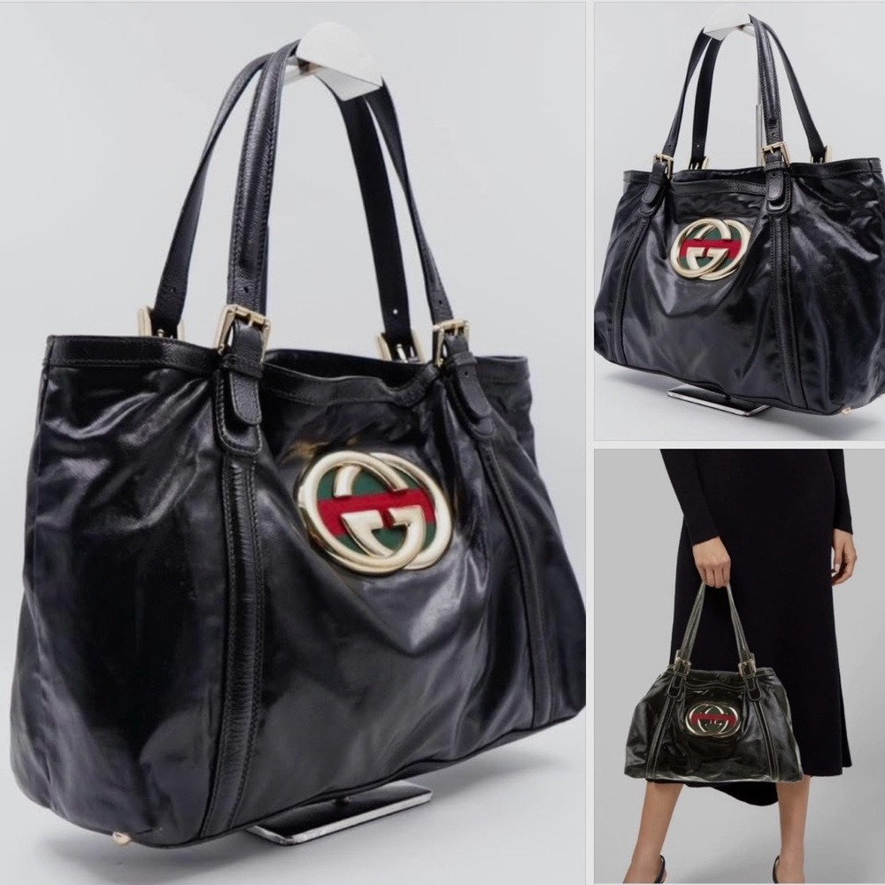 Gucci Black Dialux Coated Fabric Britt Tote Bag